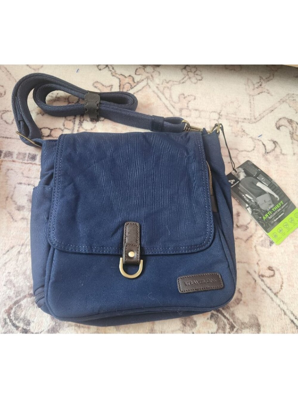 Travelon Unisex Navy Blue 5 Point Anti-Theft Security Crossbody Bag NWT